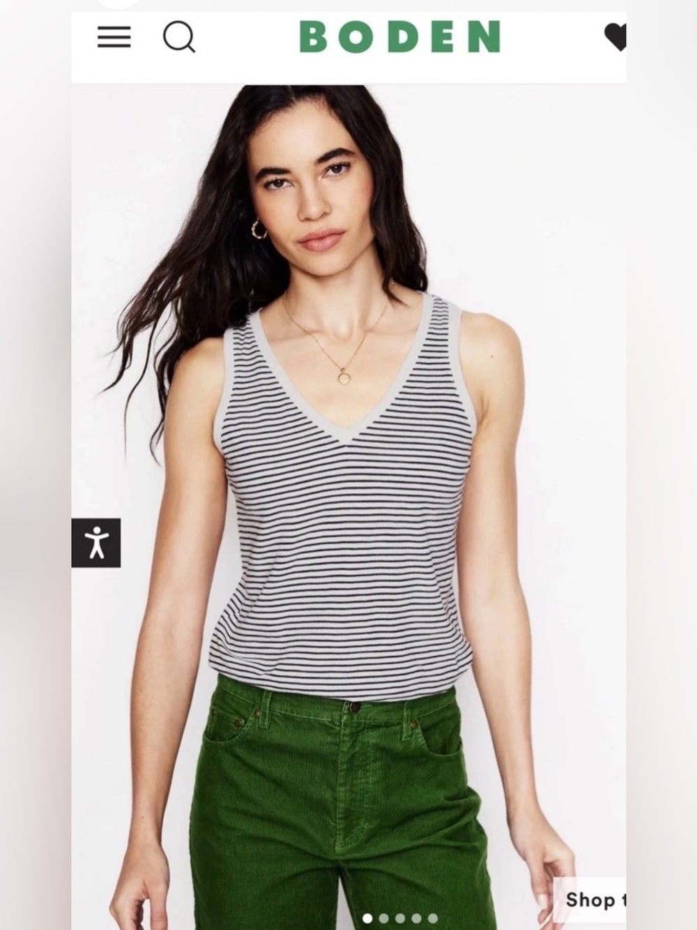 Boden Black & White Striped V-Neck Tank